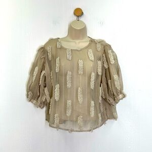 Yuni Los Angeles - Tan Mauve Semi Sheer Short Sleeve Lightweight Blouse Size SM